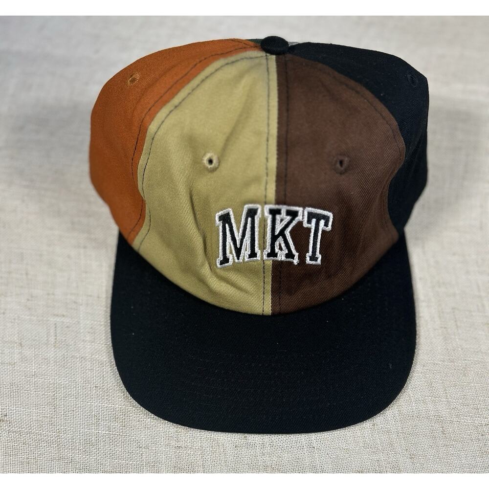 MKT Patchwork Hat Brown Tan Orange Colorblock Adj… - image 1